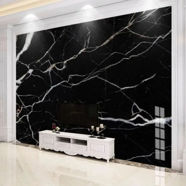 Polished black Venetian plaster wall installation